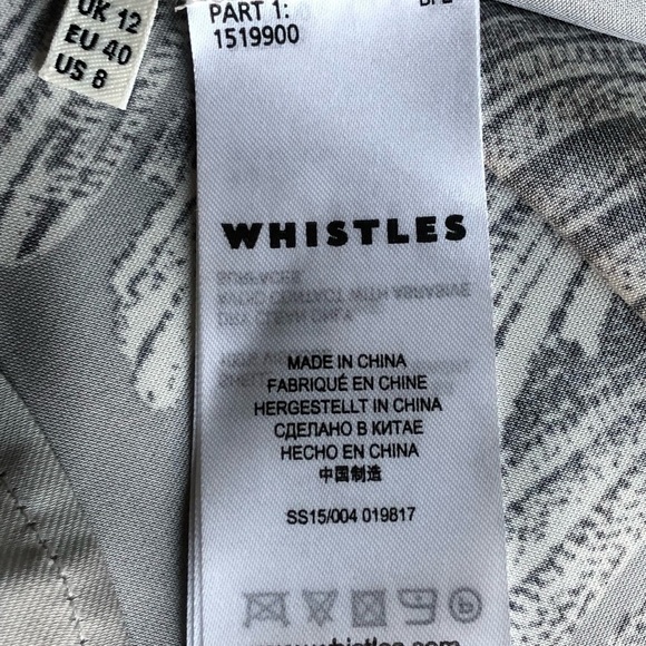 Whistles Dress Gray Palm Leaf Print Empire Lagenlook Pockets Size 8 - Picture 2 of 12